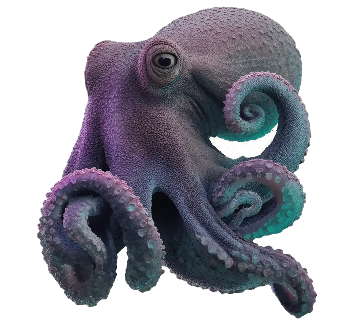 Highly intelligent octopus in a dark, complex digital sea representing problem-solving